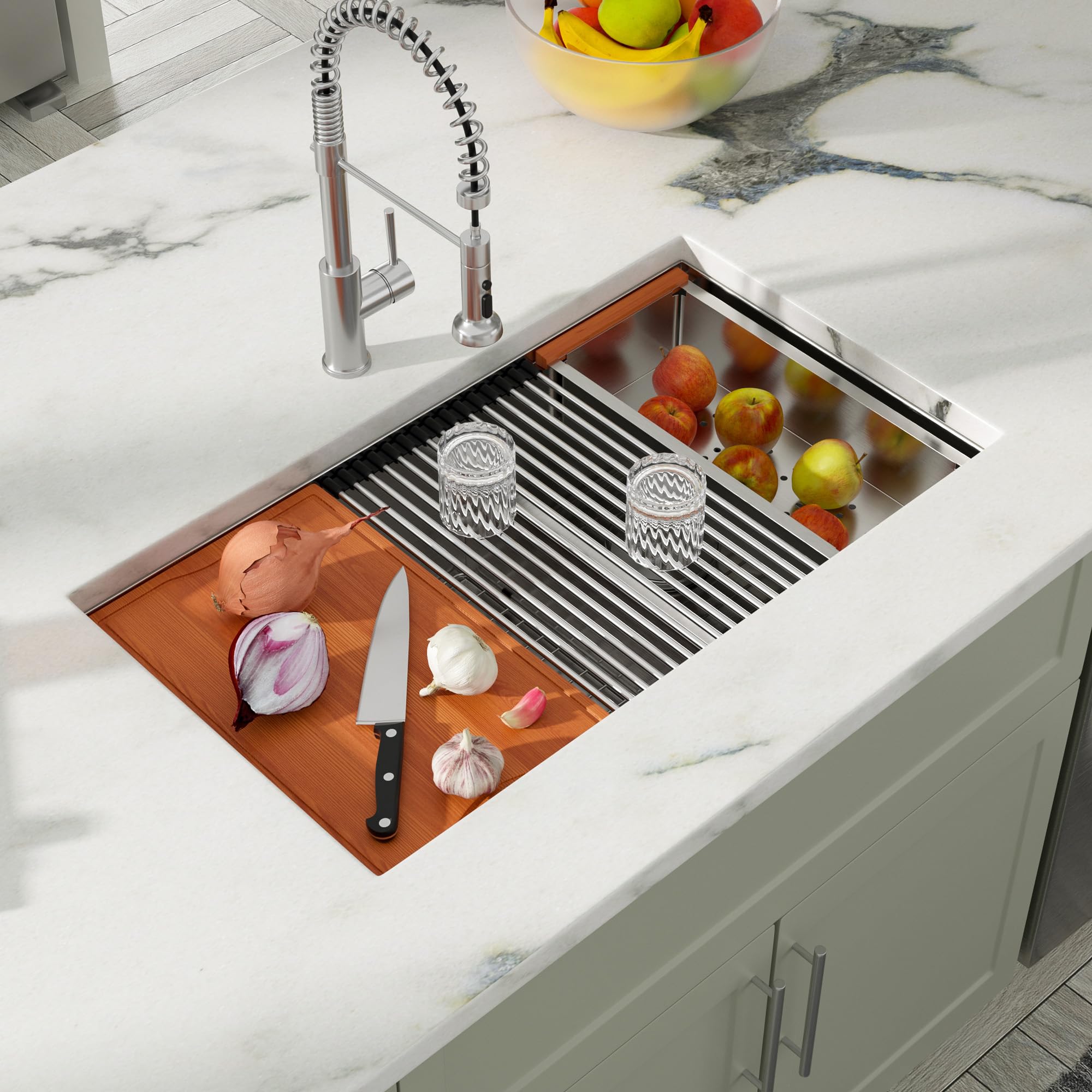 Dcolora 36 In. Undermount Double Bowl Kitchen Sink, 60/40 Low
